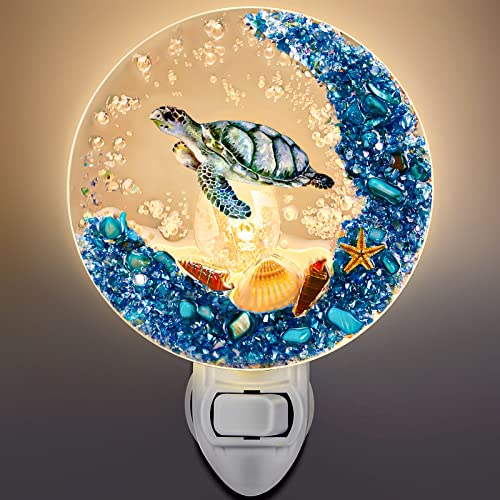 Hortsun Plug in Seashell Night Light Ocean Sea Animal Decorative Night Light Plug in Beach Lamps Vintage Ocean Lamps for Adult for Home Bedroom Living Room Bathroom Wall(Sea Turtle) - Image 1