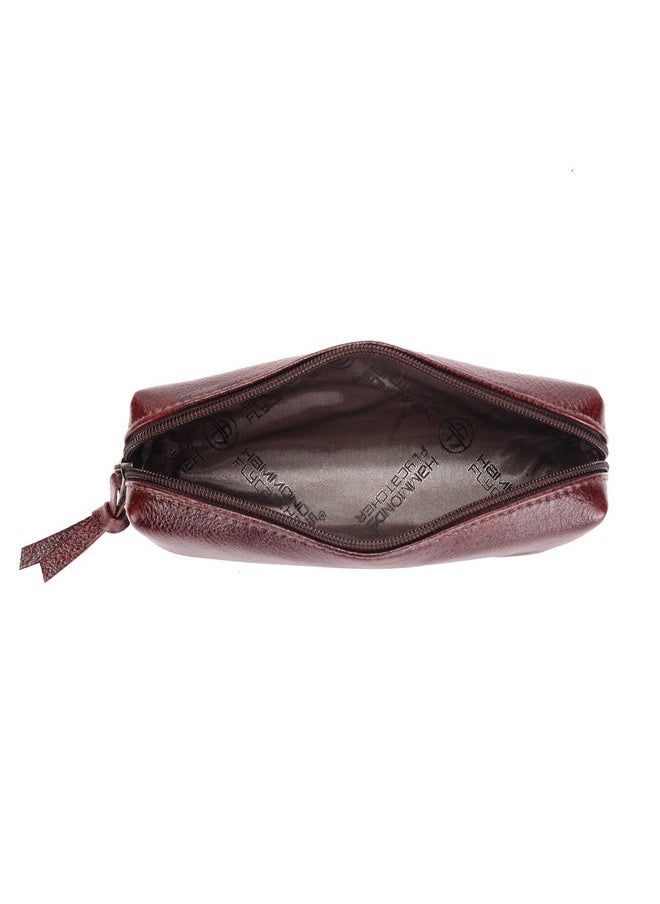 HAMMONDS FLYCATCHER - HAMMONDS FLYCATCHER Leather Utility Pouch - Multi-Use Genuine Leather Pencil Case, Cosmetic Pouch, Stationery Pouch, Coin Pouch, Makeup Brush Pouch for Women & Men - School & Office Organizer - Brown - Image 1
