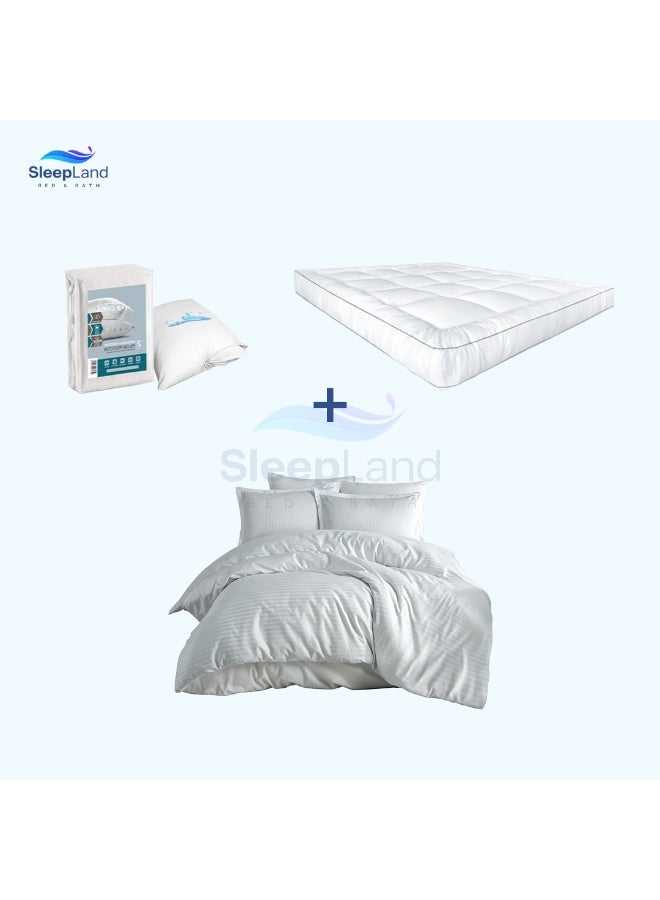 سليب لاند بكج ( لباد فندقي مقاس 200×120 سم ارتفاع 14 سم + طقم واقي مخدة + مفرش فندقي لون ابيض مقاس 200×140سم ) - Image 1