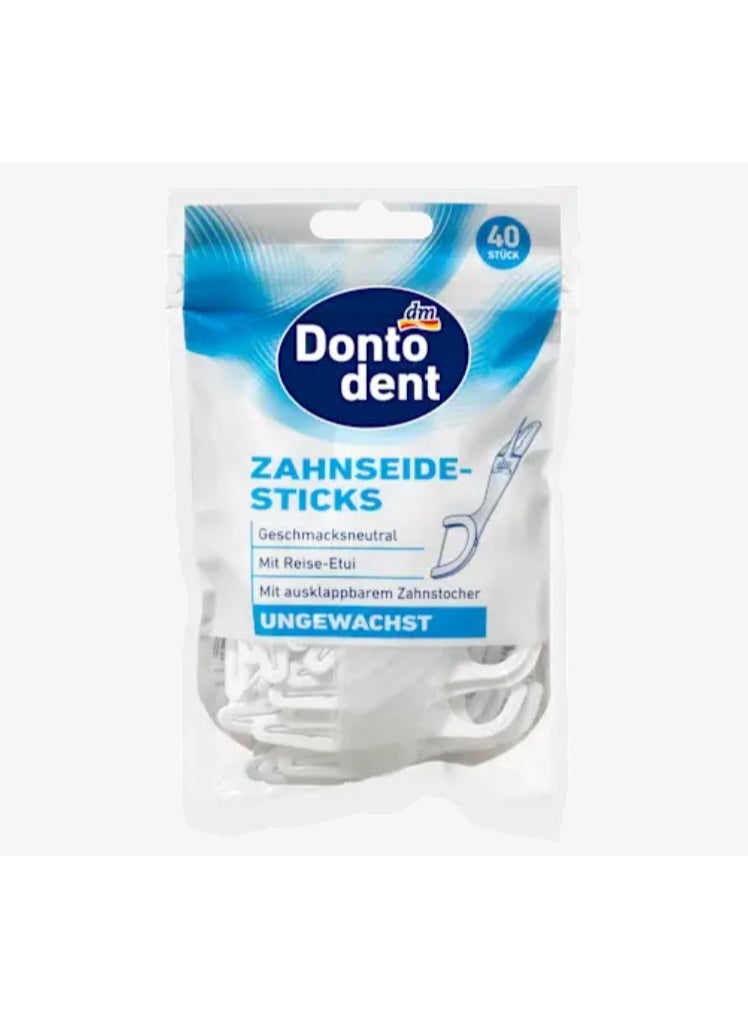 Dontodent Unwaxed dental floss picks with case 40 pieces - Image 1