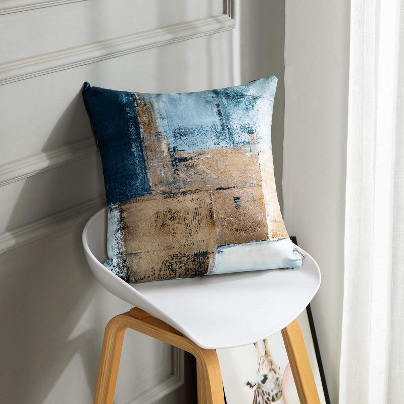 Britimes Britimes Throw Pillow Covers Modern Home Art Decor  20 x 20 Inches Set of 2 Pillow Cases Decorative  Abstract Oil Painting Pillowcases for Bedroom  Living Room  Cushion Couch Sofa  Brown Blue  - Image 2