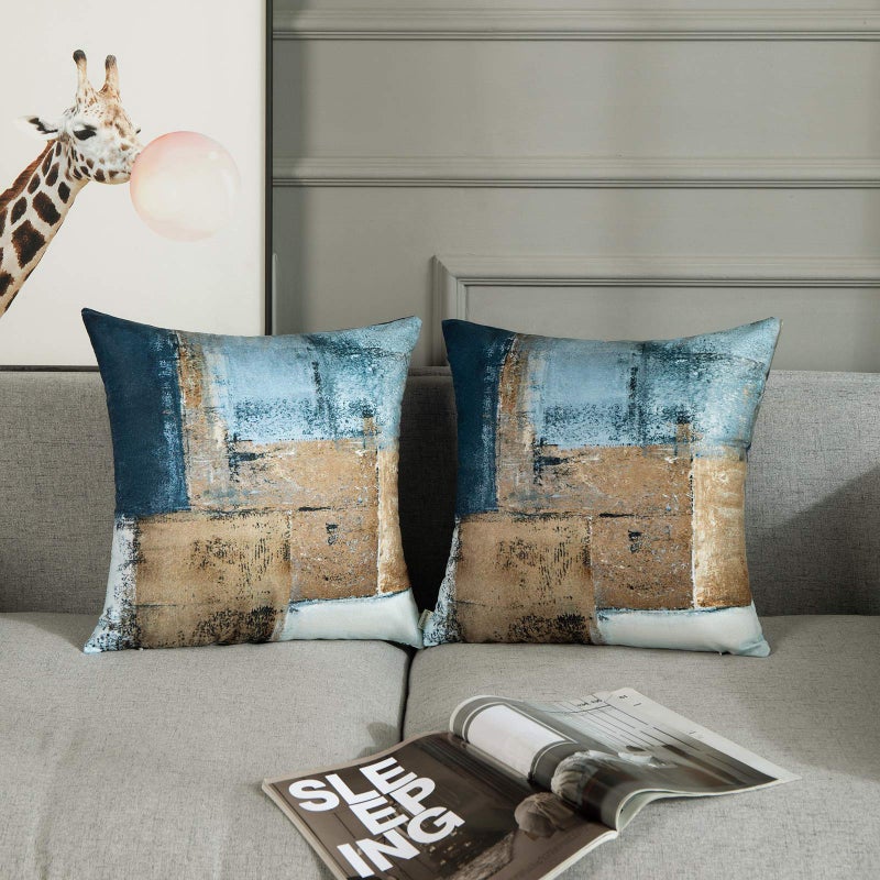 Britimes Britimes Throw Pillow Covers Modern Home Art Decor  20 x 20 Inches Set of 2 Pillow Cases Decorative  Abstract Oil Painting Pillowcases for Bedroom  Living Room  Cushion Couch Sofa  Brown Blue  - Image 3