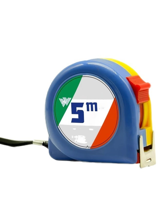 wood 5 Meter Measuring Tape - Plastic Round Case, yellow Blade, Double-Sided Printing, Durable Metal Tape - Blue - Image 1