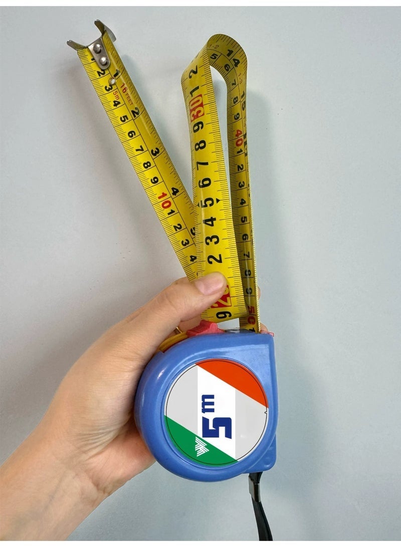 wood 5 Meter Measuring Tape - Plastic Round Case, yellow Blade, Double-Sided Printing, Durable Metal Tape - Blue - Image 3