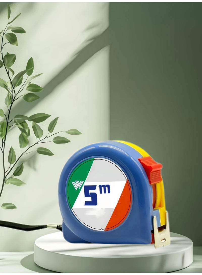 wood 5 Meter Measuring Tape - Plastic Round Case, yellow Blade, Double-Sided Printing, Durable Metal Tape - Blue - Image 4