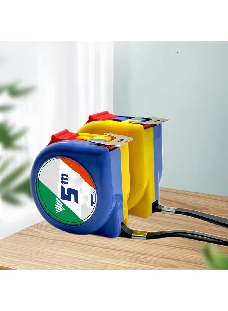 wood 5 Meter Measuring Tape - Plastic Round Case, yellow Blade, Double-Sided Printing, Durable Metal Tape - Blue - Image 2