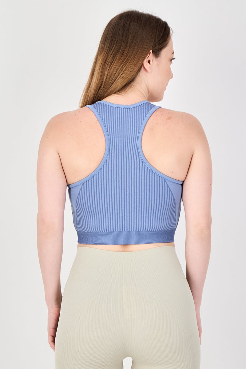 Reebok Women Brand Logo Padded Training Sports  Bra, Slate Blue - Image 3
