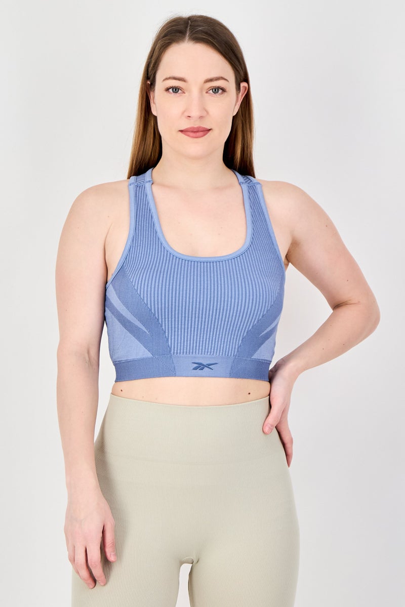 Reebok Women Brand Logo Padded Training Sports  Bra, Slate Blue - Image 1