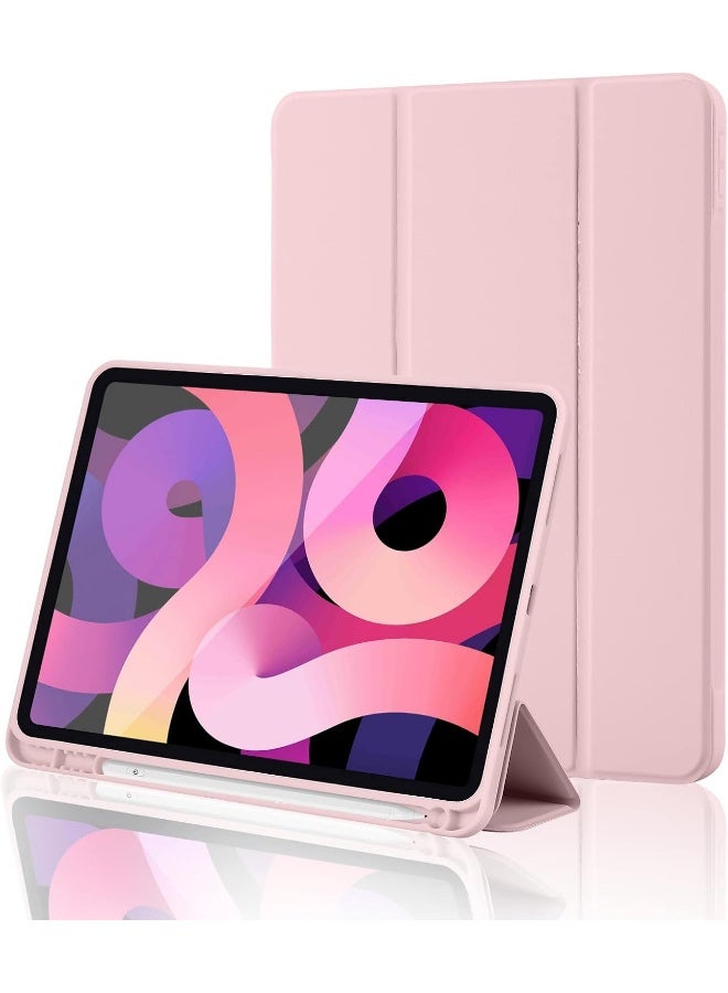 DUSALA iPad (A16) 11th Generation, iPad 10.9 Inch with Pencil Holder, Soft TPU Back Slim Smart Protective Trifold Stand Cover, Auto Wake/Sleep, Pink - Image 1