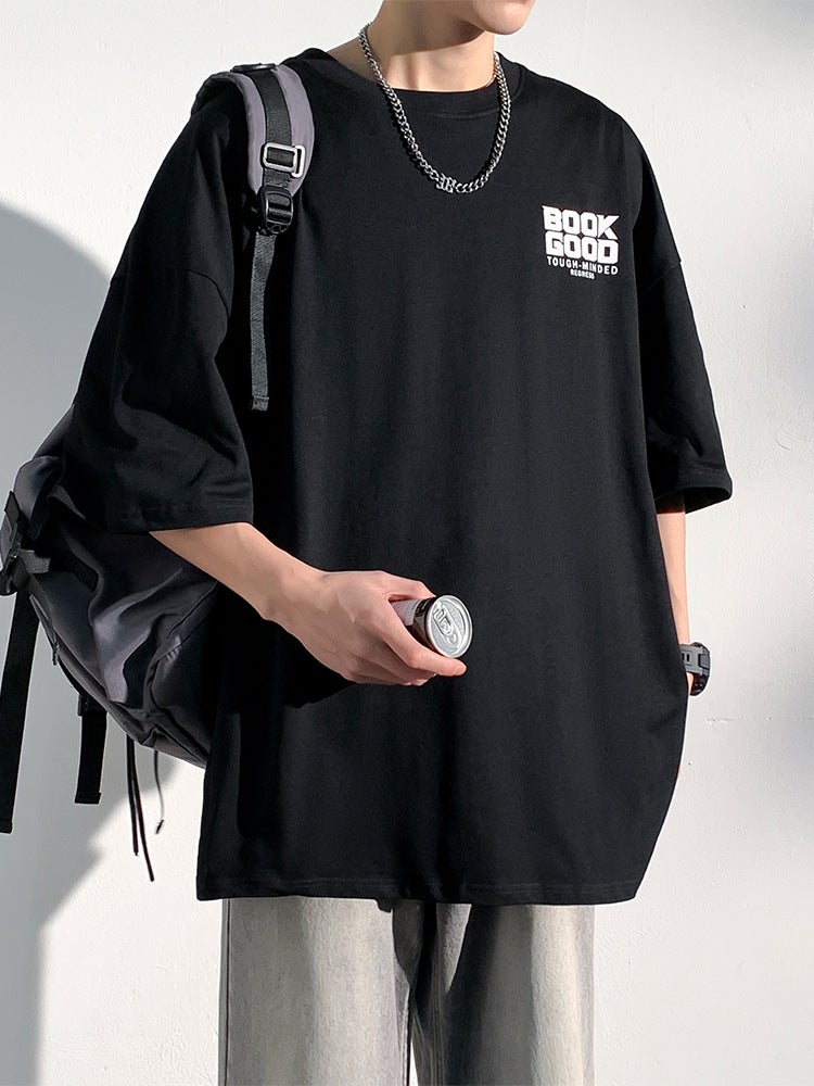 Black 240G Heavy Short Sleeve T-Shirt Men'S Fashion Brand Style Loose Letter Printed Half Sleeve - Image 3