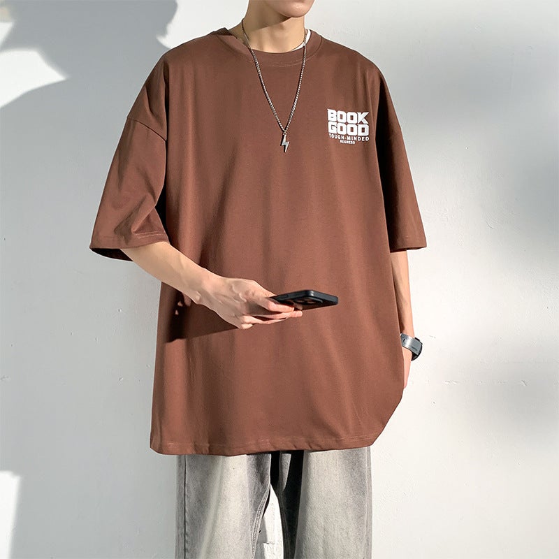 Black 240G Heavy Short Sleeve T-Shirt Men'S Fashion Brand Style Loose Letter Printed Half Sleeve - Image 1