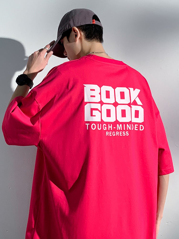 Black 240G Heavy Short Sleeve T-Shirt Men'S Fashion Brand Style Loose Letter Printed Half Sleeve - Image 2