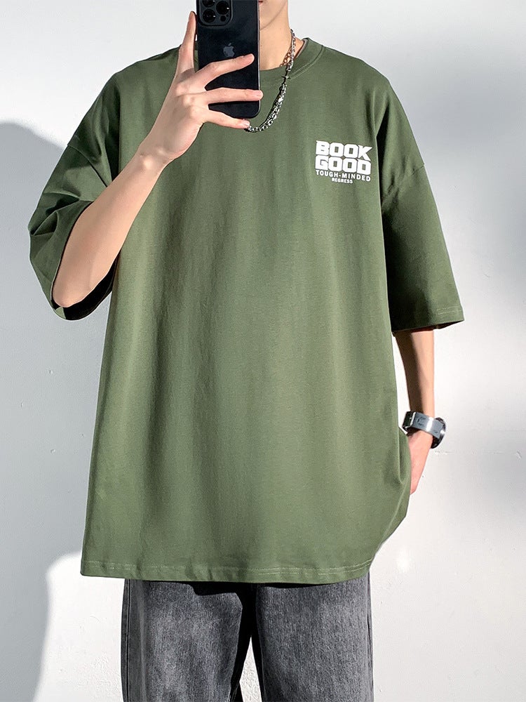 Black 240G Heavy Short Sleeve T-Shirt Men'S Fashion Brand Style Loose Letter Printed Half Sleeve - Image 4