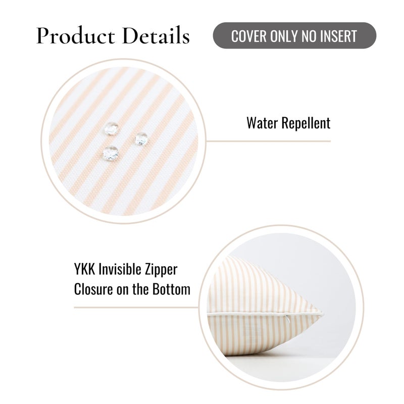 Hofdeco Premium Fall Coastal Patio Indoor Outdoor Pillow Cover Only, 20"x20" Water Repellent for Backyard, Couch, Neutral Tan Stripe - Image 5