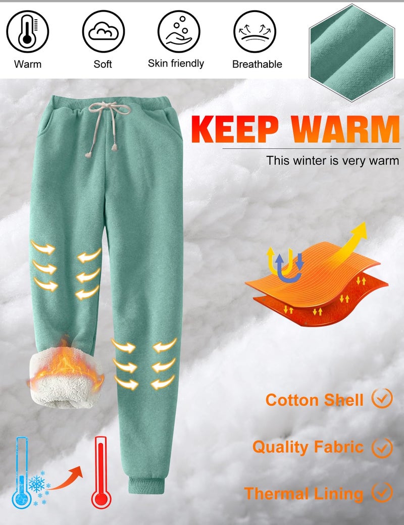 PEHMEA Women's Sherpa Lined Sweatpants Winter Warm, Fleece Joggers for Athletic Lounge(Green-M) - Image 3