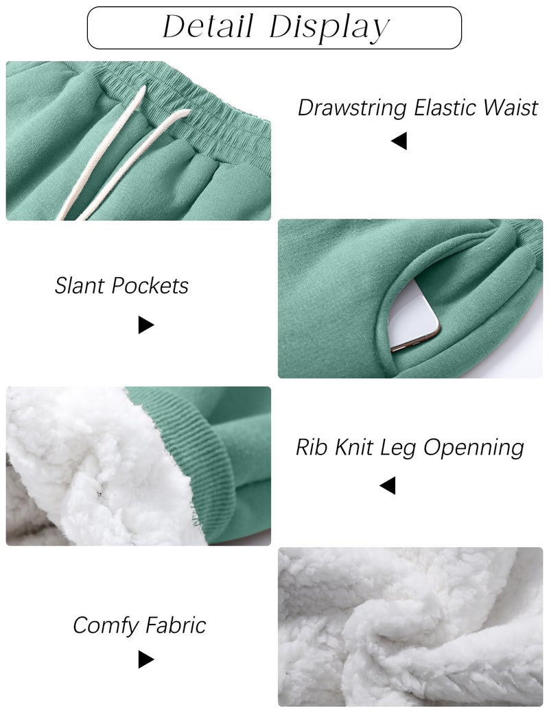 PEHMEA Women's Sherpa Lined Sweatpants Winter Warm, Fleece Joggers for Athletic Lounge(Green-M) - Image 2