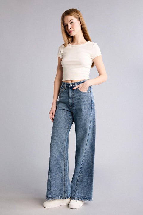 Blue Woman Wide Leg Wide Leg Jeans Casual