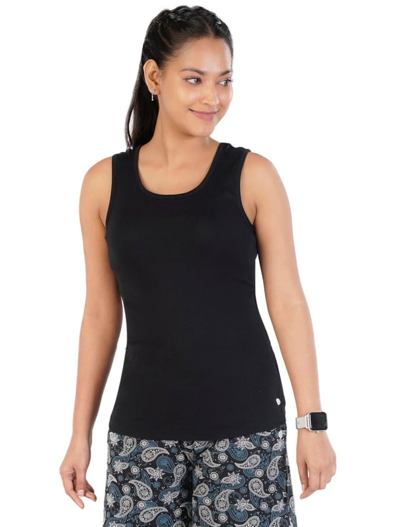 Rupa Women 100% Combed Cotton Standard Colors Playsure Solid Rib Fabric,Tank Top,Sleeveless Pack of 1,Black,Small - Image 1