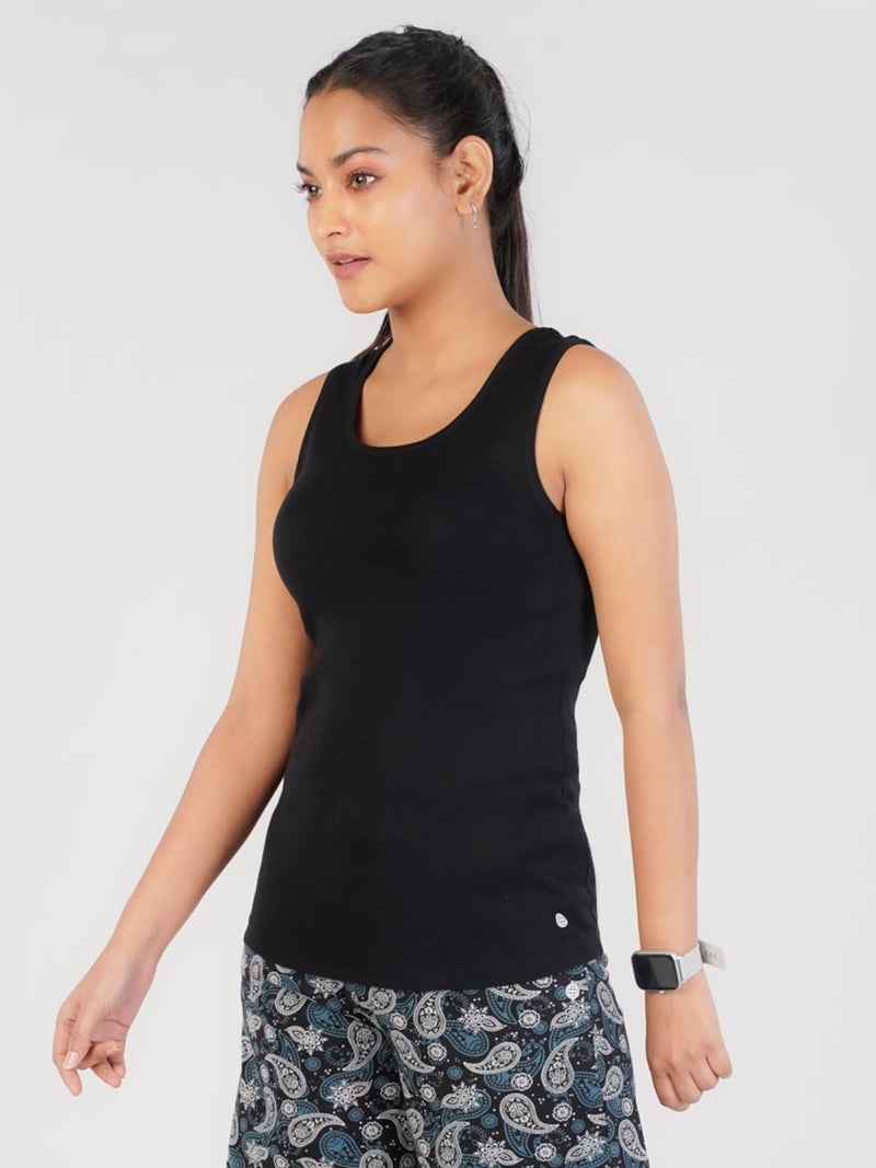 Rupa Women 100% Combed Cotton Standard Colors Playsure Solid Rib Fabric,Tank Top,Sleeveless Pack of 1,Black,Small - Image 2