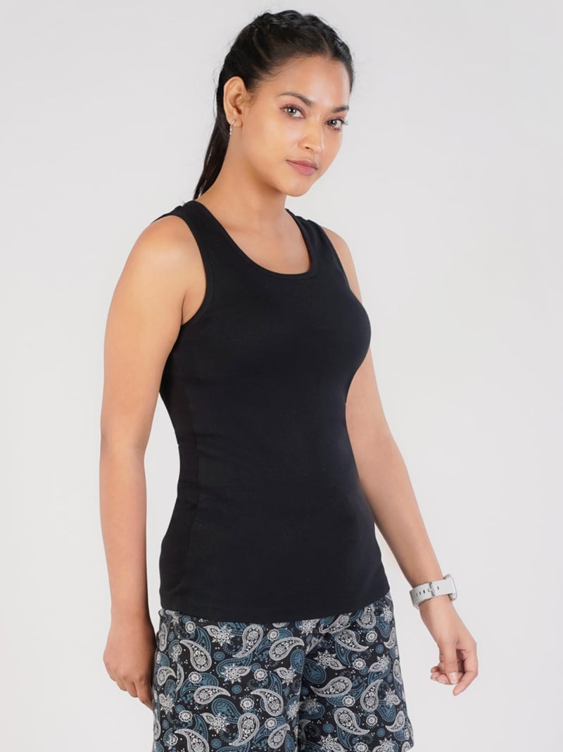 Rupa Women 100% Combed Cotton Standard Colors Playsure Solid Rib Fabric,Tank Top,Sleeveless Pack of 1,Black,Small - Image 3