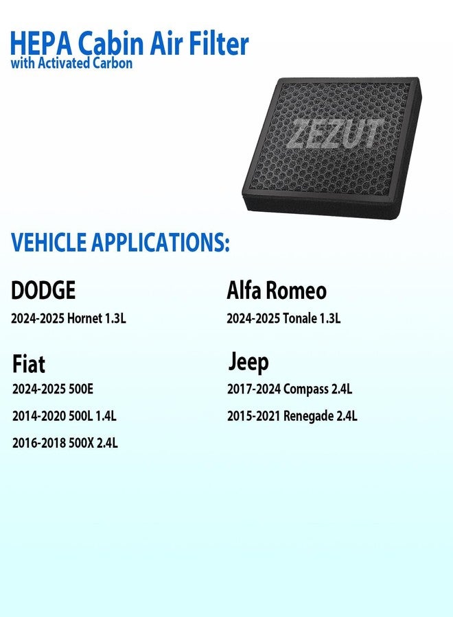 ZEZUT Honeycomb Structured Activated Carbon Cabin Air Filter, Durable and sturdy,Fit for Jeep,Dodge & Fiat Models -Compass 2017-2022, Renegade 2015-2023, Hornet 2023, 500L 2014-2020,500X 2016-2023 (1 PACK) - Image 2