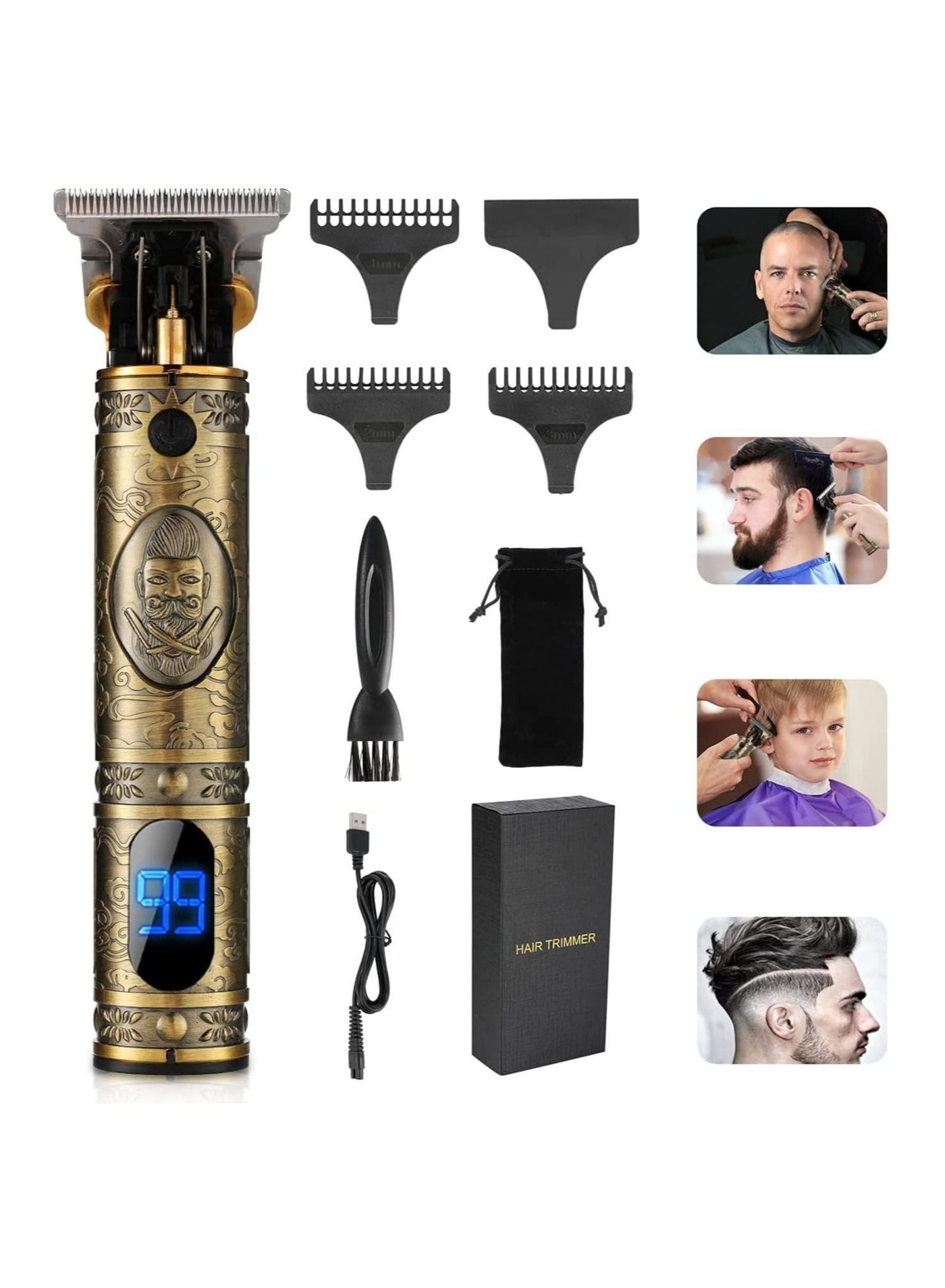 Upgraded Hair Trimmer Beard Clippers for Men Professional USB Electric Hair Clippers Hair Cutting T Blade Gold Trimmers Pro Li Cordless Outliner Zero Gaped Rechargeable Retro Trimmer LED Display