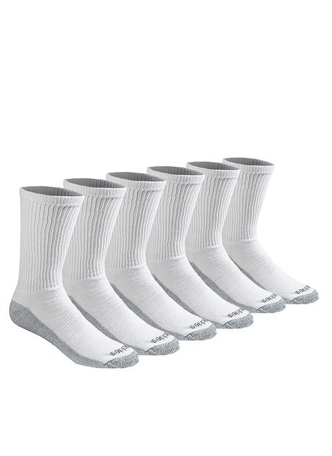 Men's dri tech moisture control crew socks white 6 pair large