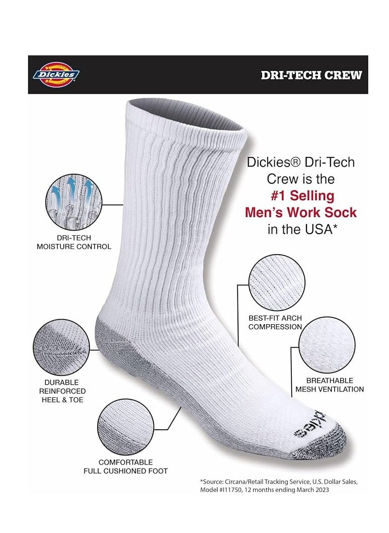 Dickies - Men's dri tech moisture control crew socks white 6 pair large - Image 1