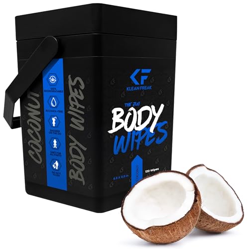 Klean Freak Body Wipes - for Face and Body, No Water, Wipe Away Sweat and Odor, Large Textured, Travel, Gym, Camping and More, 120 Cnt Jug (Coconut) - Image 1