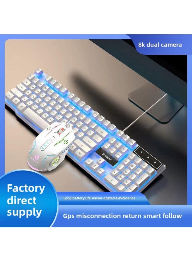 2024 Mechanical Feel Keyboard Mouse Suit Wired Desktop Computer Notebook Game Video Typing USB-Color:Mechanical Feel - 1 Year Warranty - Character Colorful Rainbow + 6-button Mouse + Small Black Pad - No - 104