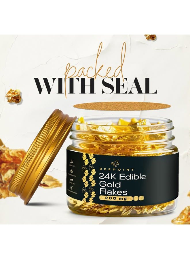 BeePoint 24K Edible Gold Foil Flakes - 200mg Gold Flakes for Cake Decorating, Baking, Cooking, Cupcakes, Chocolates, Drinks - Edible Gold Sheets - Image 3