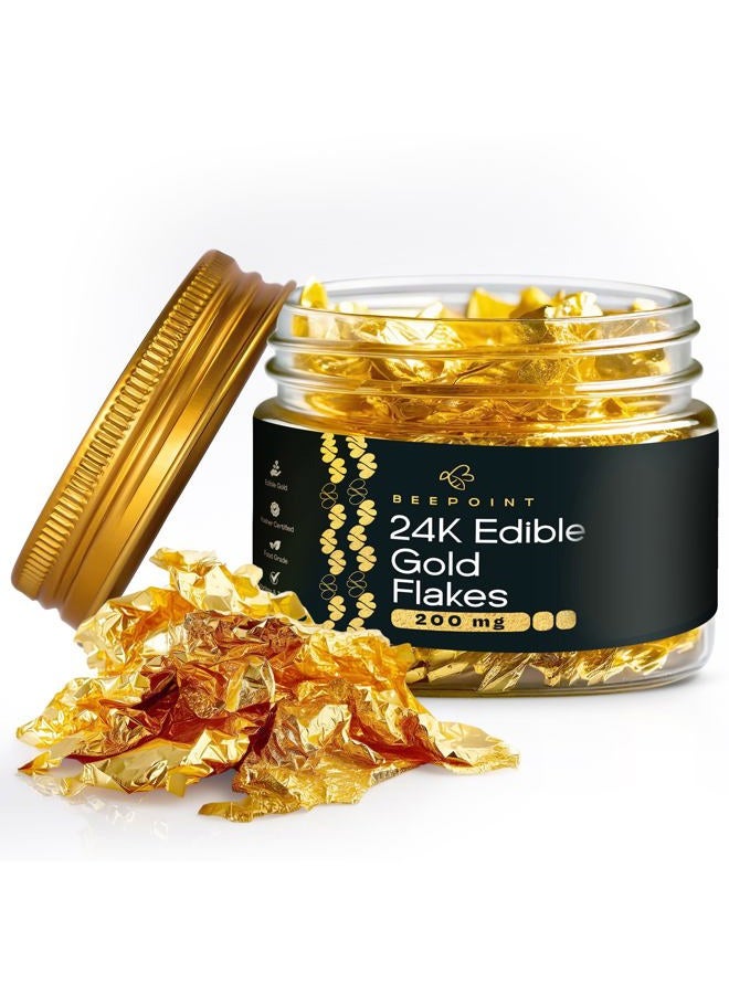 BeePoint 24K Edible Gold Foil Flakes - 200mg Gold Flakes for Cake Decorating, Baking, Cooking, Cupcakes, Chocolates, Drinks - Edible Gold Sheets - Image 1