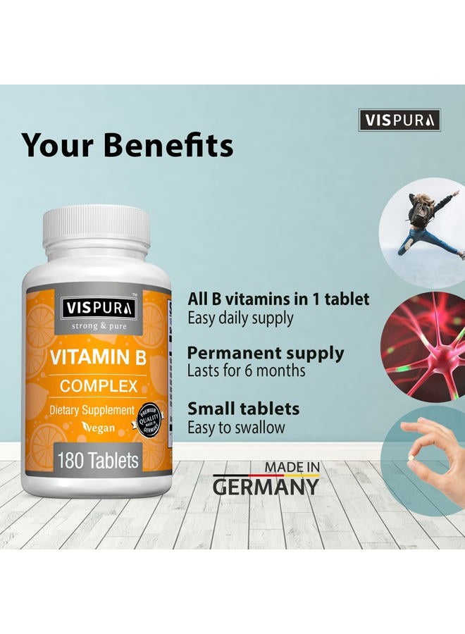 VISPURA Vitamin B-Complex, 180 Vegan Tablets, All B Vitamins Including B12, B1, B2, B3, B5, B6, B7, B9, Folic Acid, for Stress, Energy and Healthy Immune System*, Natural Supplement Without Additives - Image 2