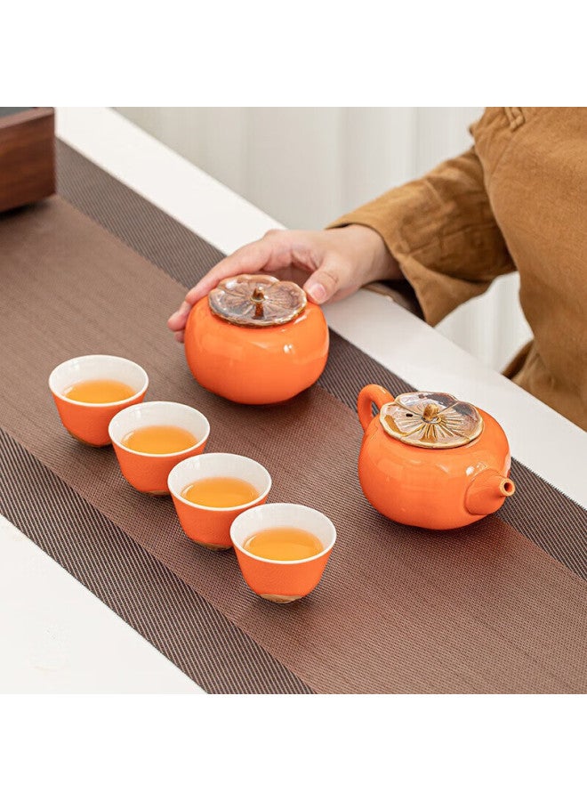 Pinyu Persimmon-shaped Kung Fu Tea Set, Ceramic Persimmon Teapot And Cups, High-end Business Gift - Image 1