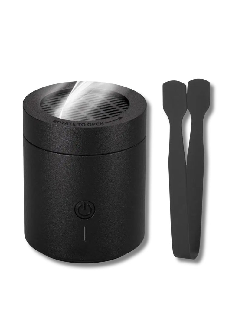 Portable Electronic Incense Burner Rechargeable Bukhoor Oud Diffuser Kit Smart Electric Dukhoon Holder With Tongs USB Charging Metallic Hair Oud Burner For Car Home Office Black - Image 1