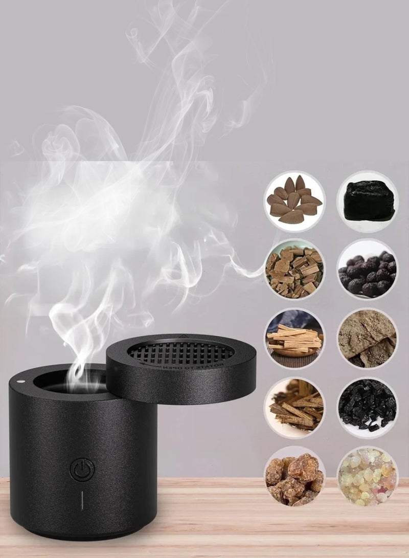 Portable Electronic Incense Burner Rechargeable Bukhoor Oud Diffuser Kit Smart Electric Dukhoon Holder With Tongs USB Charging Metallic Hair Oud Burner For Car Home Office Black - Image 5