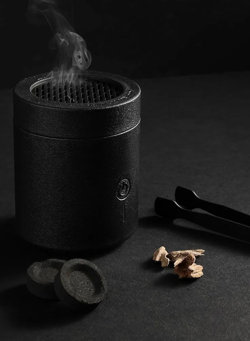 Portable Electronic Incense Burner Rechargeable Bukhoor Oud Diffuser Kit Smart Electric Dukhoon Holder With Tongs USB Charging Metallic Hair Oud Burner For Car Home Office Black - Image 2