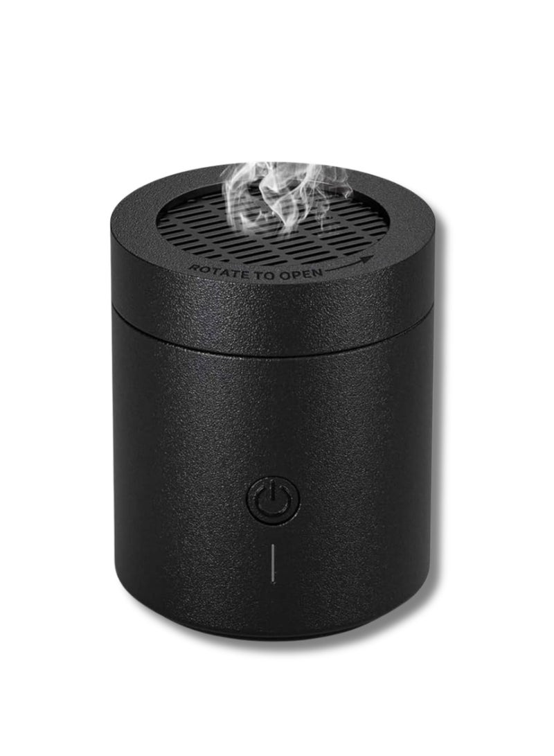 Portable Electronic Incense Burner Rechargeable Bukhoor Oud Diffuser Kit Smart Electric Dukhoon Holder With Tongs USB Charging Metallic Hair Oud Burner For Car Home Office Black - Image 3