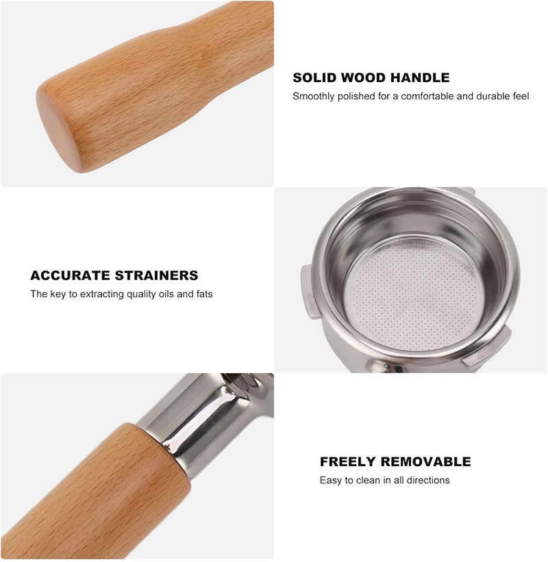 fannay 58mm Bottomless Portafilter, 3 Ears Stainless Steel Bottomless Naked Portafilter with Filter Basket & Wood Handle, Professional Espresso Portafilter for Barsetto Espresso (C1 - Image 2