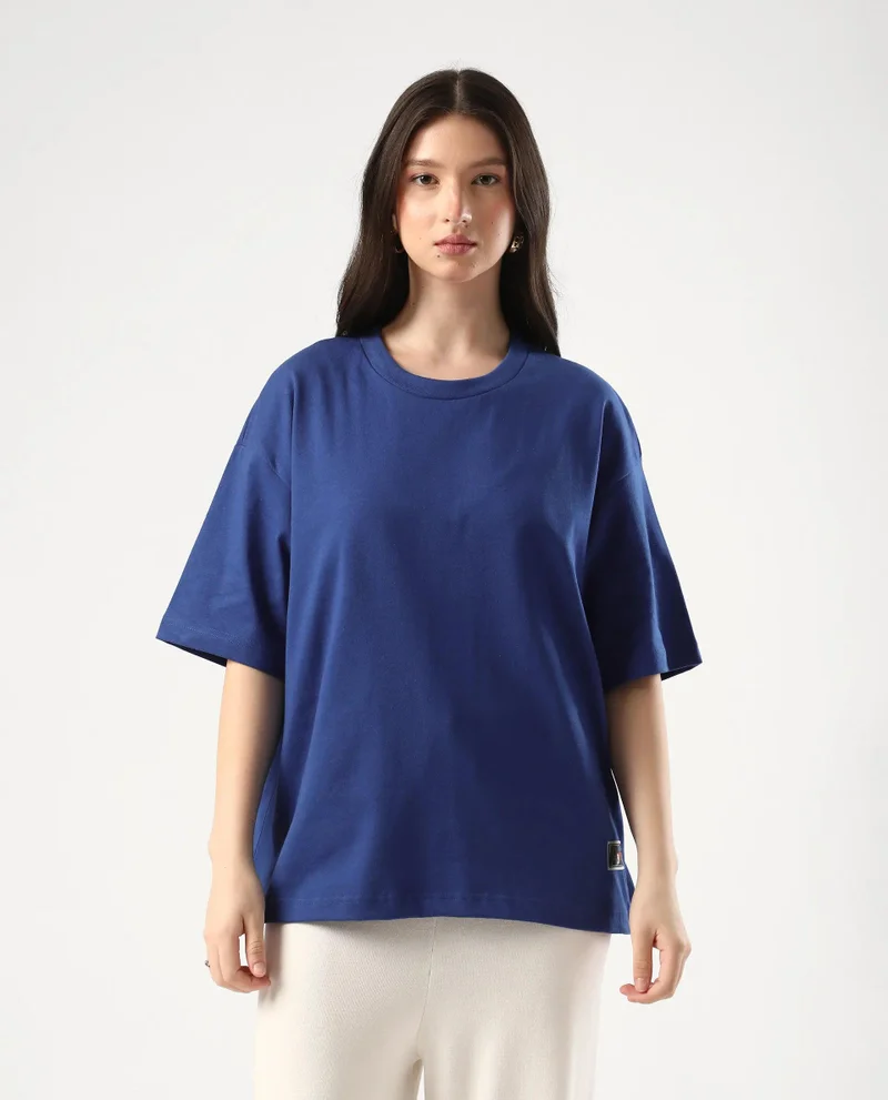 Rareism Women's Back Graphic Print Oversized T-Shirt