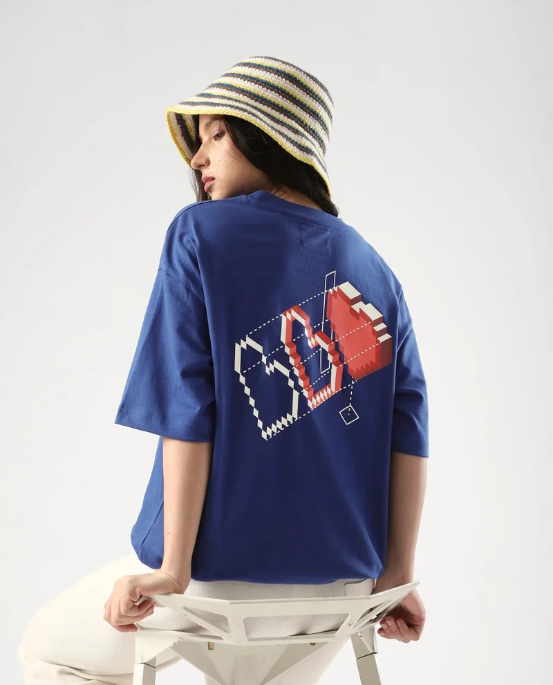 Rareism Women's Back Graphic Print Oversized T-Shirt