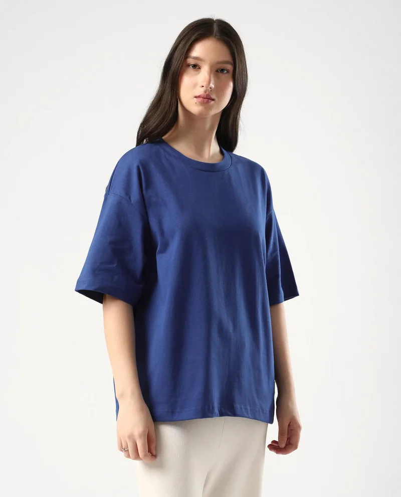 Rareism Women's Back Graphic Print Oversized T-Shirt