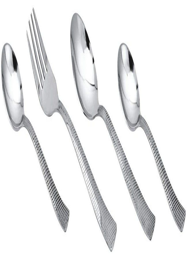 Ansawi Artic Stainless Steel Cutlery Set | Flatware | Set of 25 (Contains: 6 Table Spoons, 6 Forks, 6 Tea Spoons, 6 Master Spoons, 1 Stand), Silver - Image 4