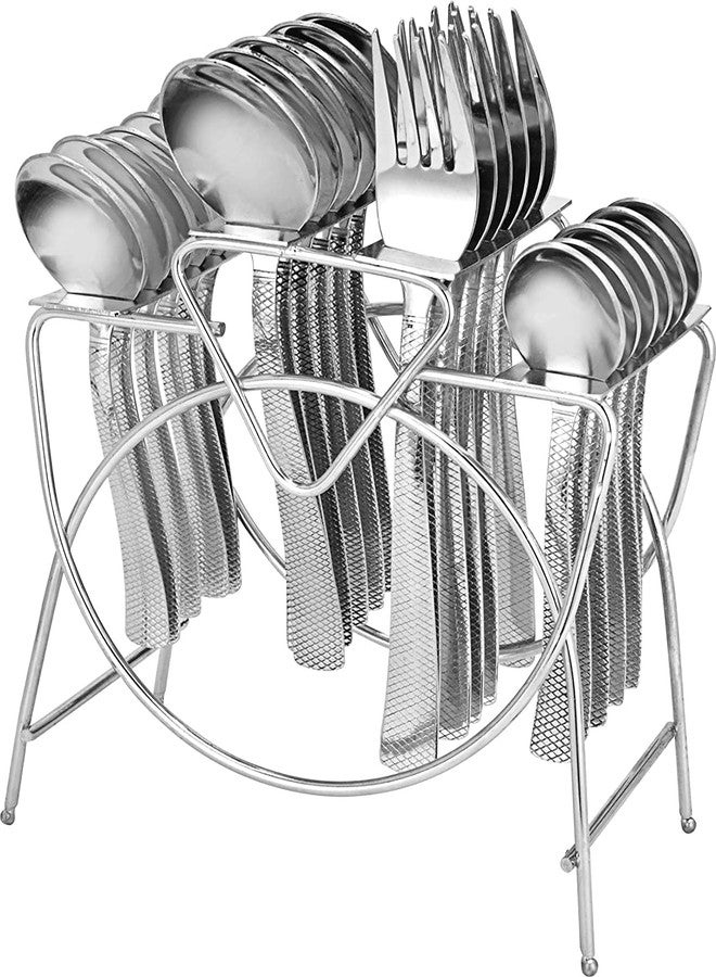 Ansawi Artic Stainless Steel Cutlery Set | Flatware | Set of 25 (Contains: 6 Table Spoons, 6 Forks, 6 Tea Spoons, 6 Master Spoons, 1 Stand), Silver - Image 1