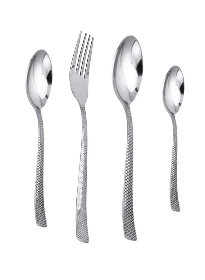Ansawi Artic Stainless Steel Cutlery Set | Flatware | Set of 25 (Contains: 6 Table Spoons, 6 Forks, 6 Tea Spoons, 6 Master Spoons, 1 Stand), Silver - Image 2