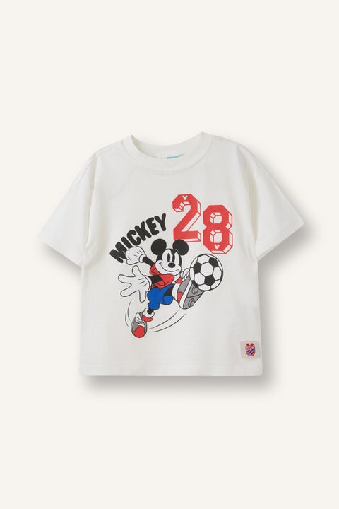Beige BabyBoy Regular Fit Mickey & Minnie Licensed Short Sleeve T-Shirt Casual