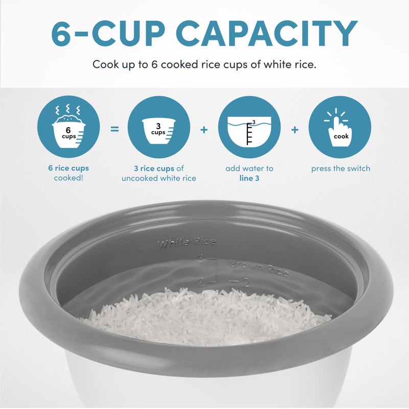 AROMAÂ® Rice Cooker, 3-Cup (Uncooked) / 6-Cup (Cooked), Small Rice Cooker, Oatmeal Cooker, Soup Maker, Auto Keep Warm, 1.5 Qt, White, ARC-363NG - Image 5