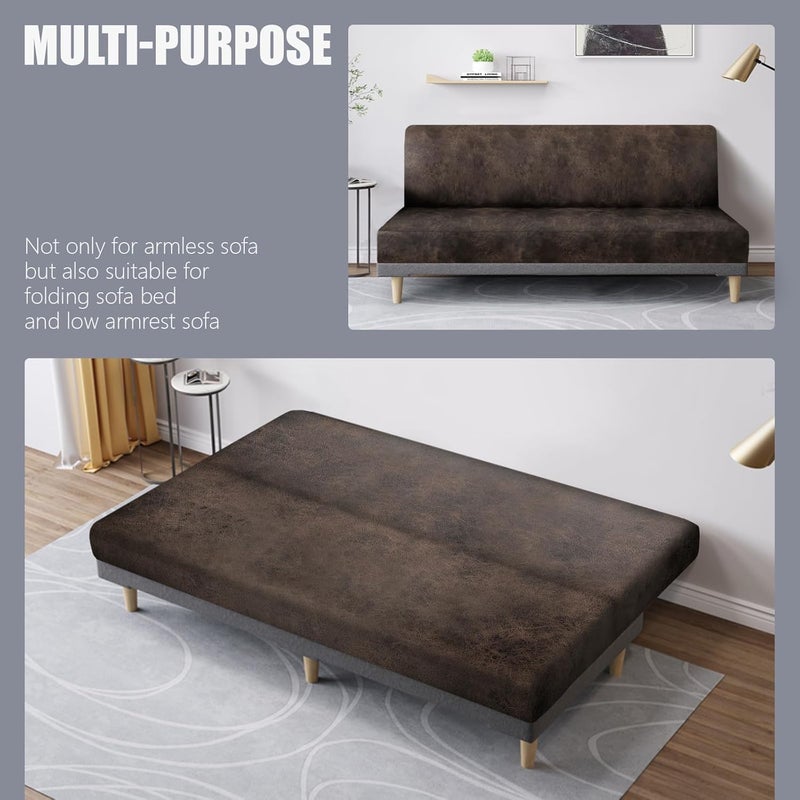 molasofa Leather Like Stretch Futon Slipcover Armless Futon Bed Sofa Cover Furniture Protector with Elastic Bottom, Soft and Washable Futon Cover for Sofa Bed Stay in Place（Medium，Dark Brown） - Image 5