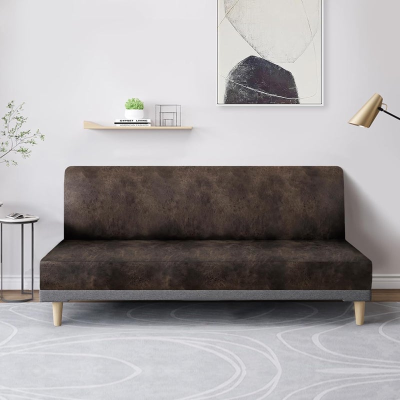 molasofa Leather Like Stretch Futon Slipcover Armless Futon Bed Sofa Cover Furniture Protector with Elastic Bottom, Soft and Washable Futon Cover for Sofa Bed Stay in Place（Medium，Dark Brown） - Image 3