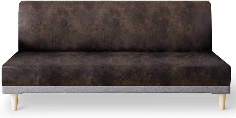 molasofa Leather Like Stretch Futon Slipcover Armless Futon Bed Sofa Cover Furniture Protector with Elastic Bottom, Soft and Washable Futon Cover for Sofa Bed Stay in Place（Medium，Dark Brown） - Image 1